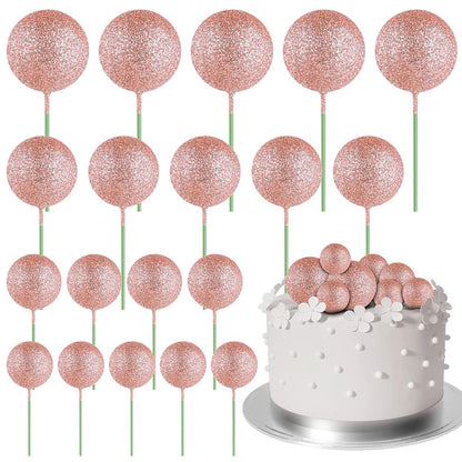 20Pcs Colorful Cake Topper Balls – Gold, Silver & Pastel DIY Cake Decorations for Birthday, Wedding & Party Supplies