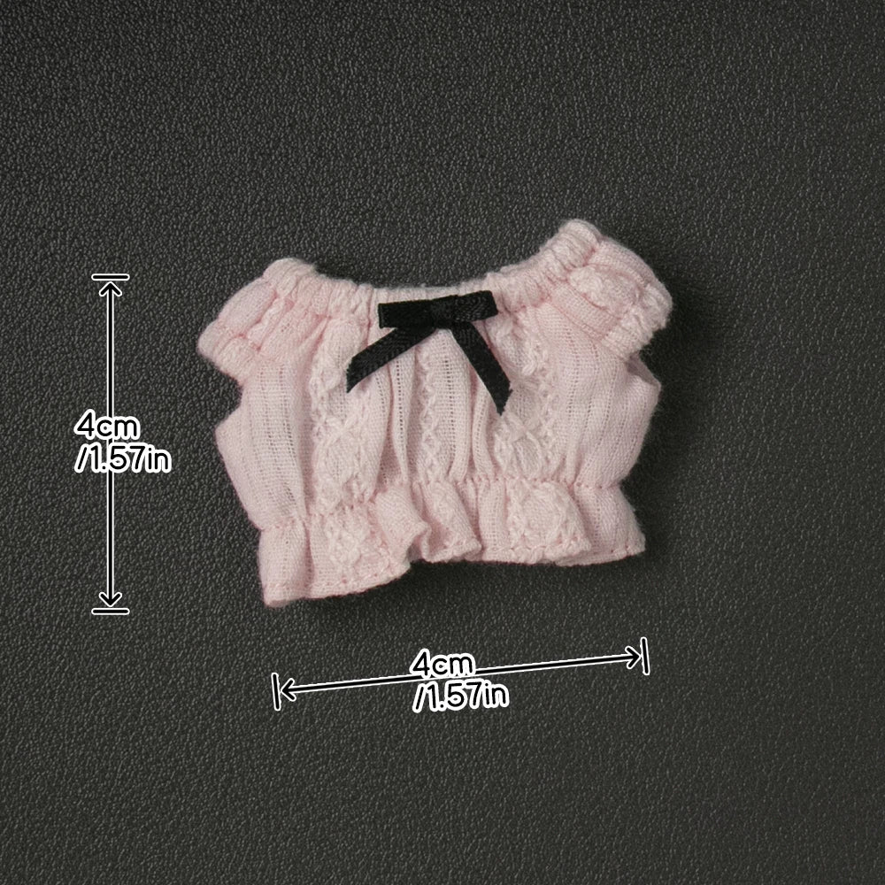 Blythe Doll Clothes Plaid Pleated Skirt & Off-Shoulder Top Tulle Dress Set — Ruffle Skirt for Licca, Azone, OB22, YMY Doll Accessories