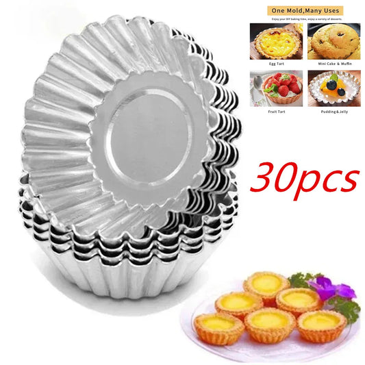Non-Stick Egg Tart Mold Set (10/20/30PCS) – Durable Aluminum Baking Cups for Mini Tarts, Pies, Cupcakes & Muffins