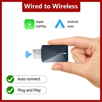 2 in 1 Mini Wired to Wireless CarPlay & Android Auto Adapter – 5GHz WiFi5 for Cars with Wired CarPlay/Auto