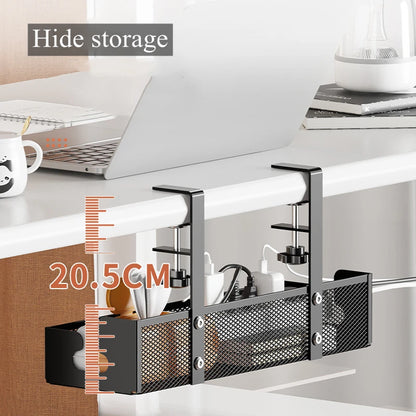 No-Drill Extendable Under Desk Cable Management Tray | Retractable Power Strip & Cord Holder with Clamp