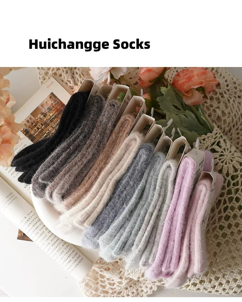 Women’s Wool Winter Socks — Thick Warm Medium Tube Rabbit Hair & Cashmere Socks for Autumn/Winter