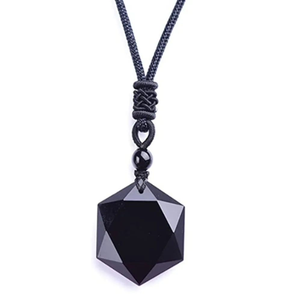 Obsidian Hexagram Pendant Necklace – Black Protection Amulet Jewelry for Men & Women