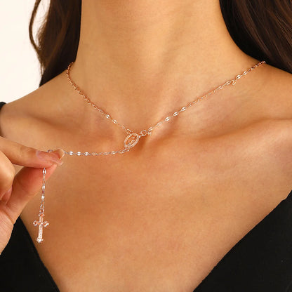 Fashion Christian Cross Necklace for Women – Gold & Silver Color Rosary Pendant Chain Choker Religious Jewelry Accessories