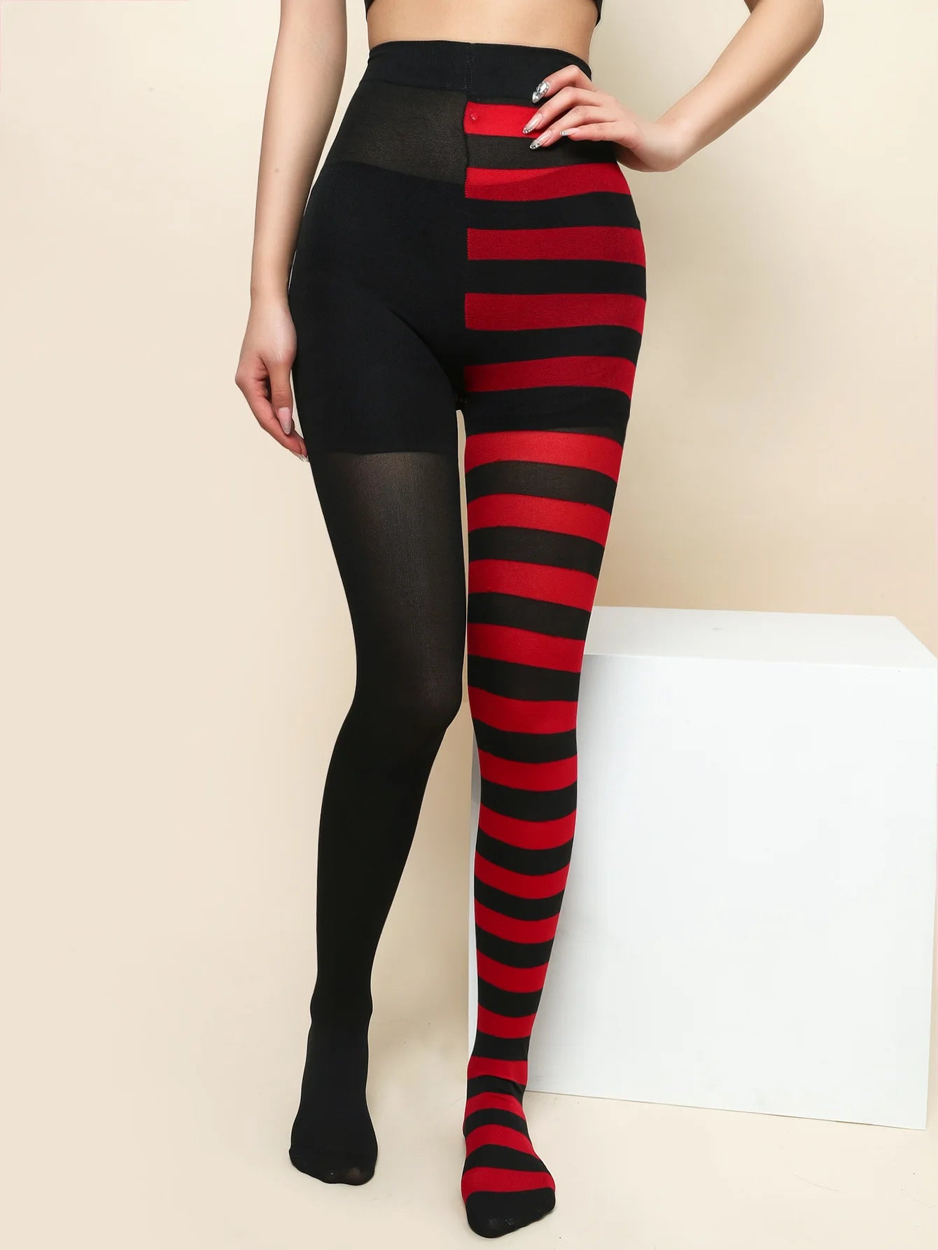 Goth Punk Women’s Rainbow Striped Pantyhose – High Waist Slim Leggings for Halloween Christmas Cosplay