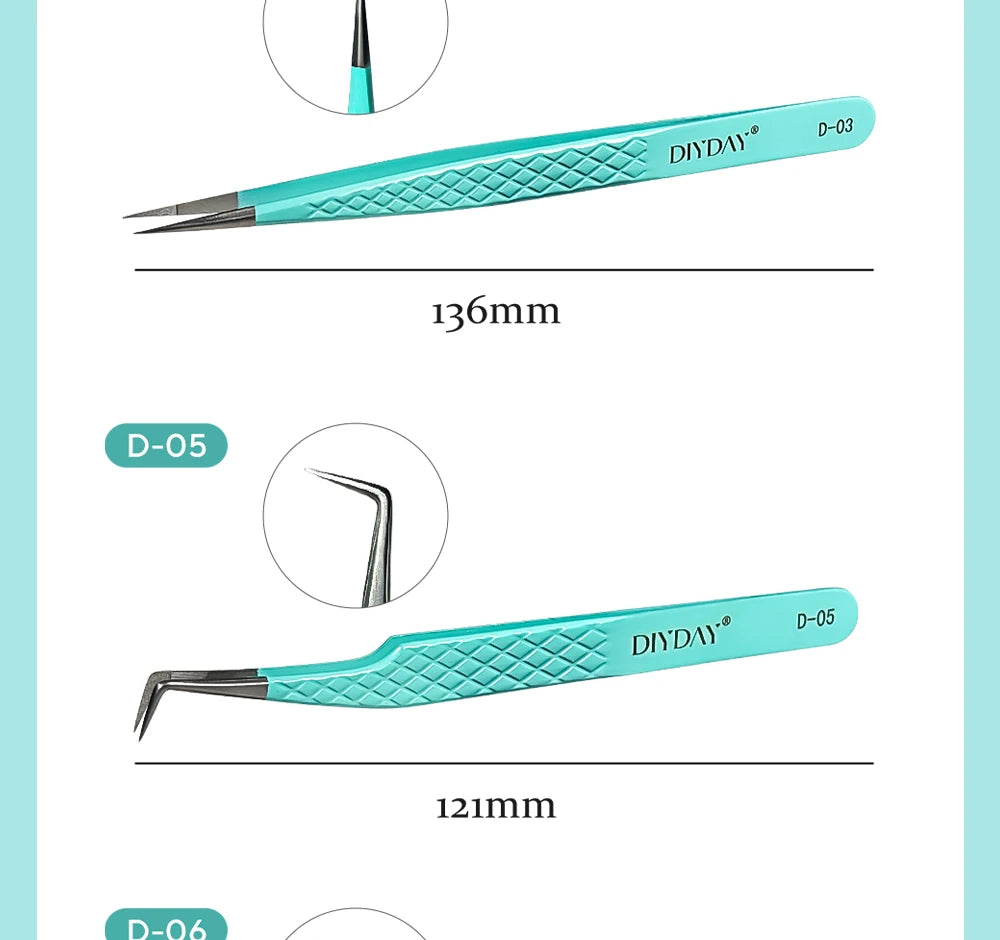 DIYDAY Anti-Slip Tweezers — High-Density Fiber Tip for Eyelash Extensions & Eyebrow Precision Beauty Tools