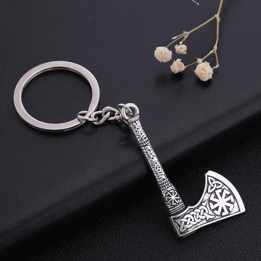 SKYRIM Viking Keychain – Punk Gothic Axe Talisman, Slavic Irish Knot Pagan Amulet Pendant, Men's Jewelry Gift