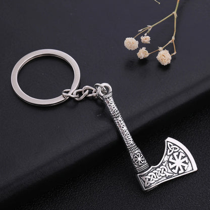 SKYRIM Viking Keychain – Punk Gothic Axe Talisman, Slavic Irish Knot Pagan Amulet Pendant, Men's Jewelry Gift
