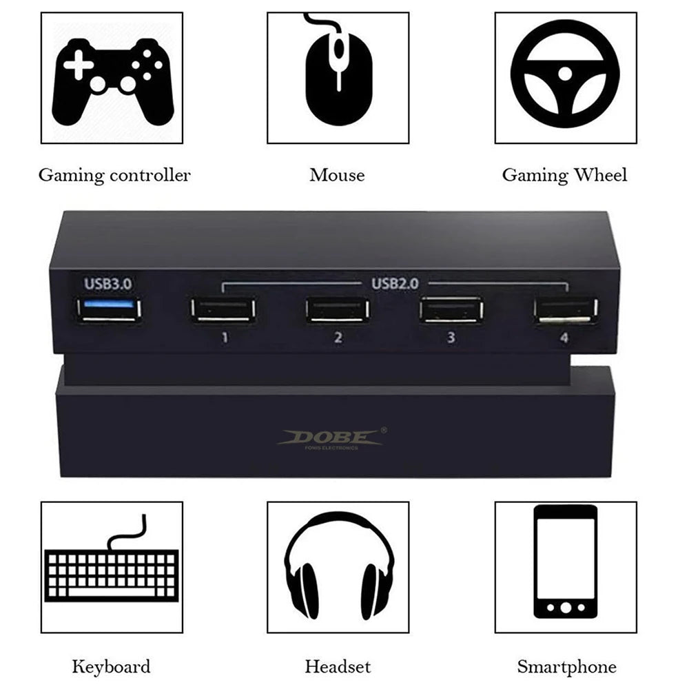 5-Port USB Hub for PS4 Gaming Console – High-Speed USB 3.0 Expansion Adapter (Not for PS4 Slim/Pro)