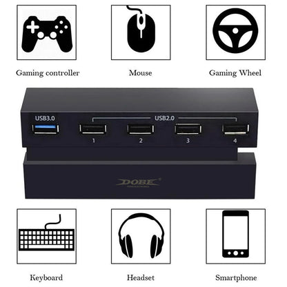 5-Port USB Hub for PS4 Gaming Console – High-Speed USB 3.0 Expansion Adapter (Not for PS4 Slim/Pro)