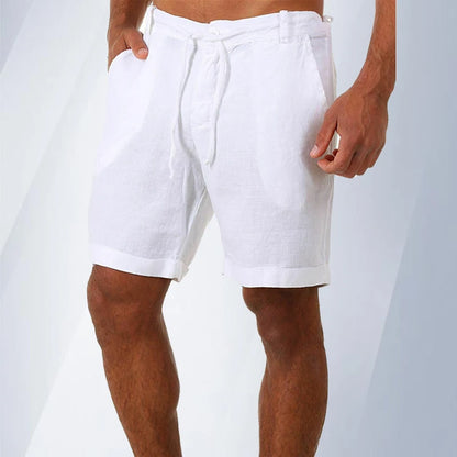 Men's Summer Linen Cotton Shorts - Loose Solid Cargo Beach & Casual Leisure Shorts