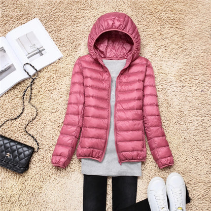 Women’s Lightweight Puffer Jacket - Hooded Packable Down Coat Plus Size 5XL-7XL Spring Autumn Outerwear