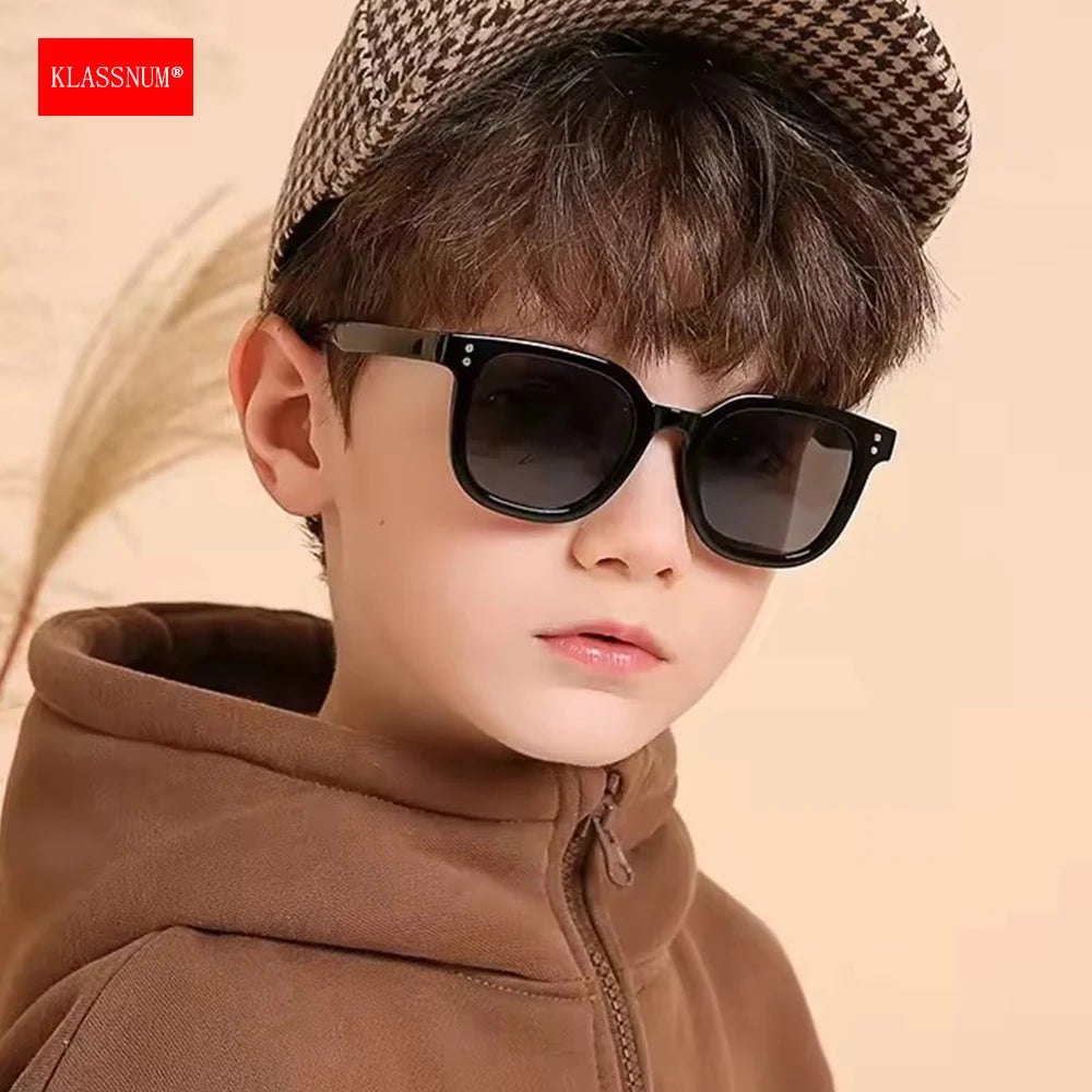 KLASSNUM 2026 Kids Sunglasses – Large Square UV Protection Shades for Ages 2–8, Trendy Black Sun Glasses for Boys & Girls Outdoor Travel