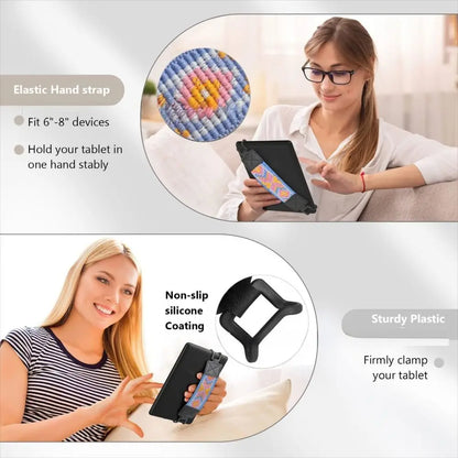PU Leather eReader Hand Strap — 6-8" High Elastic Finger Grip Holder for Kindle, Kobo, Voyaga, Lenovo Tablets