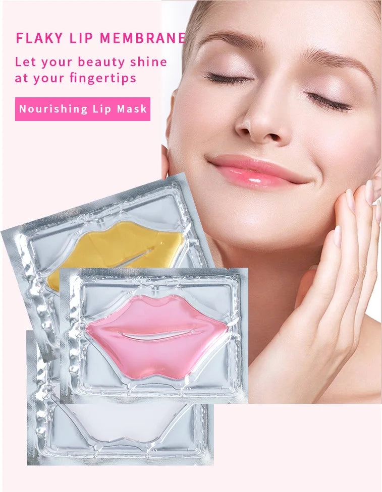 5PCS Crystal Collagen Lip Masks – Moisturizing & Plumping Pink Lip Patches for Nourishing Skincare
