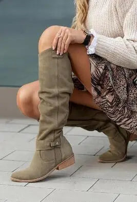 Women’s Thigh-High Suede Boots – Low Heel Side-Zip Knee-High Booties, Retro Autumn Winter Size 43