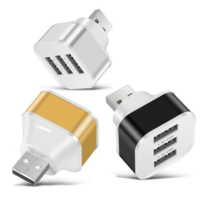 3 Port USB Adapter - 3 in 1 Multiple USB Interface Extender for Tablets, Laptops, and Auto Electronics Charger
