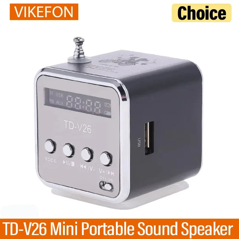 VIKEFON TD-V26 Mini Portable Bluetooth Speaker — TF Card, FM Radio, AUX Stereo Music Player for Outdoor & Party Use