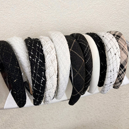 Autumn/Winter Black & White Plaid Headband – Sponge Wide Hair Band, Elegant Hair Hoop for Women & Girls, Fashion Hair Accessories