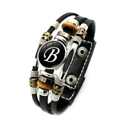 Retro A-Z Initial Alphabet Bracelet – Adjustable Leather & Handmade Rope Bangle for Men & Boys, Perfect Gift Jewelry