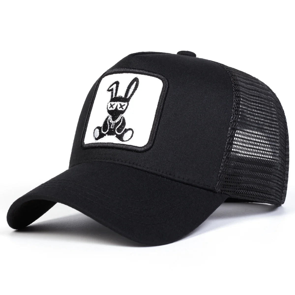 Cartoon Rabbit Embroidery Cap - Adjustable Mesh Baseball Hat with Sun Protection for Spring & Summer Outdoor Wear