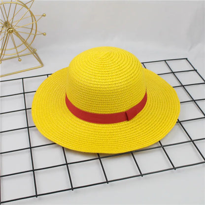 Brdwn Unisex Straw Hat - Flat-Brim Japanese Anime Cosplay Hat with Adjustable Neck String