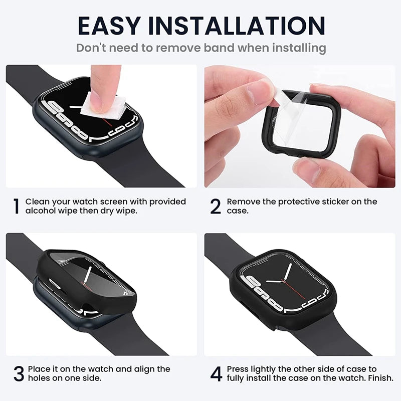 Apple Watch Glass Case Cover - Full Screen Protector for Series 9, 8, 7, 6, SE & iWatch 38mm-45mm