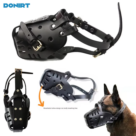 Leather Dog Muzzle Mask - Breathable Anti-Bite Training Cage for German Shepherd, Doberman & Small/Large Dogs