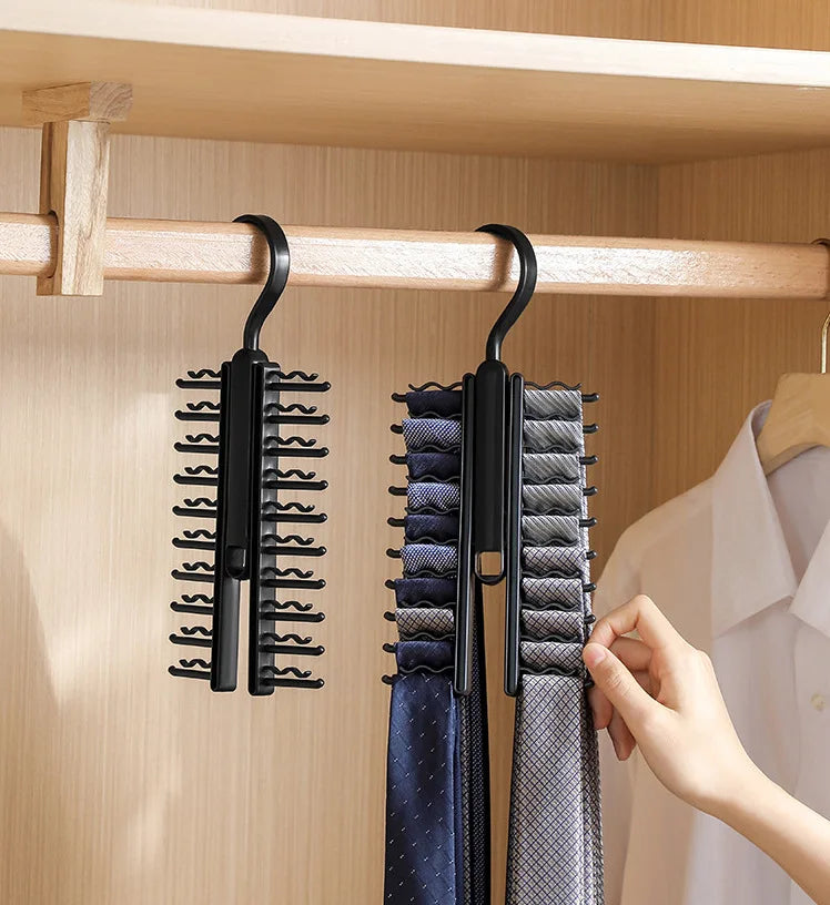 Rotatable Tie Hanger – 20-Row Skidproof Necktie & Belt Organizer Rack for Closet Storage