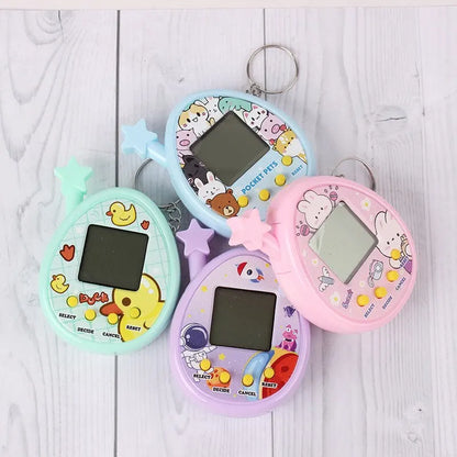2Pcs Electronic Virtual Pet Raising Handheld Game Console - Mini Keychain Toy in Random Color