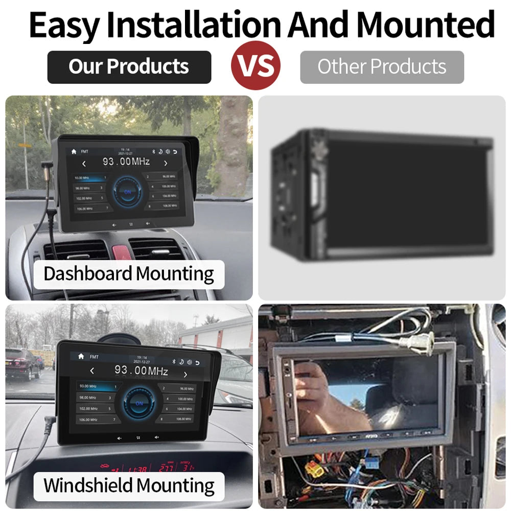 Grandnavi 7-Inch Universal Car Multimedia Touch Screen – Wireless CarPlay & Android Auto Video Player for Vehicles