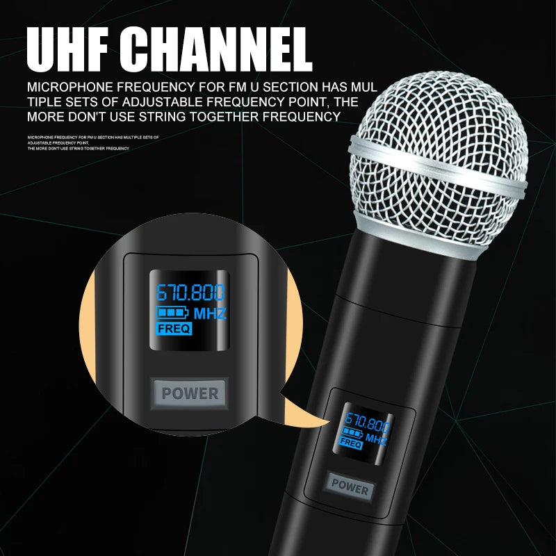 Wireless Handheld Microphone – Dual Channel UHF Dynamic Mic for Karaoke, Wedding, Party & Church Shows