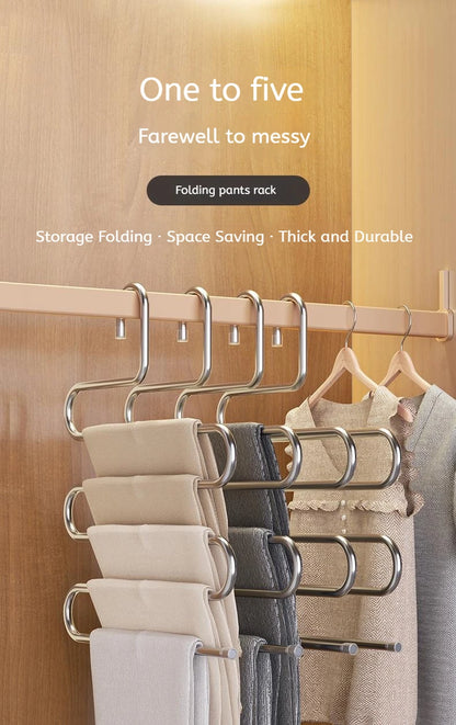 5-Layer Multi-Functional Clothes Hanger – Non-Slip Pant Storage Rack for Hanging & Organization