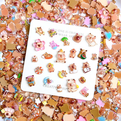 30-Piece Cartoon Guinea Pig Resin Nail Charms - 3D Cute Hamster, Cloud, and Castle Nail Art Decorations for DIY Manicures
