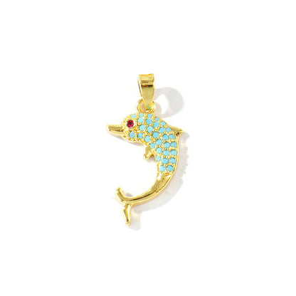 Blue Cubic Zirconia Ocean Charm Pendant Set – 18K Gold Plated Starfish, Mermaid & Conch DIY Necklace Jewelry