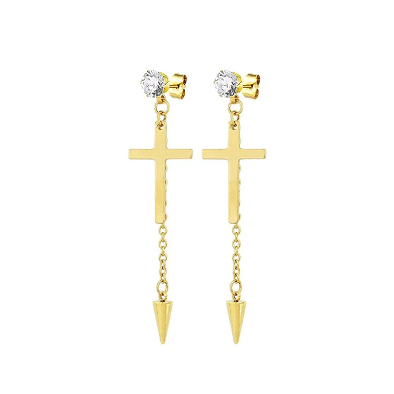 Gold Cross Huggie Hoop Earrings - Minimalist Dangle Charm Jewelry for Men & Women