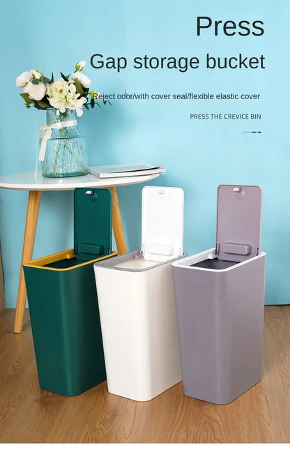 10L Bathroom Trash Can — Small Plastic Wastebasket with Press Top Lid for Toilet, Bedroom & Living Room