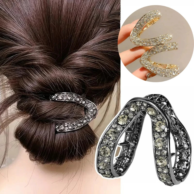 Rhinestone V-Shaped Hair Claw Clip - High Ponytail & Bun Styling Accessory
