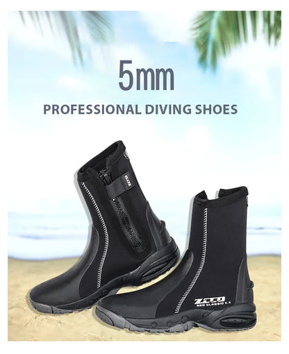 5mm Neoprene Dive Boots with Side Zipper – Wetsuit Shoes for Men & Women, Snorkeling & Scuba Diving Water Sports Accessories