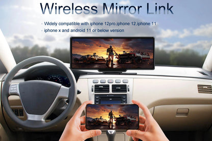 4K 10.26-Inch Dash Cam with Rearview Camera – WiFi CarPlay & Android Auto DVR, GPS Navigation, Dual Lens Mirror Recorder with AUX