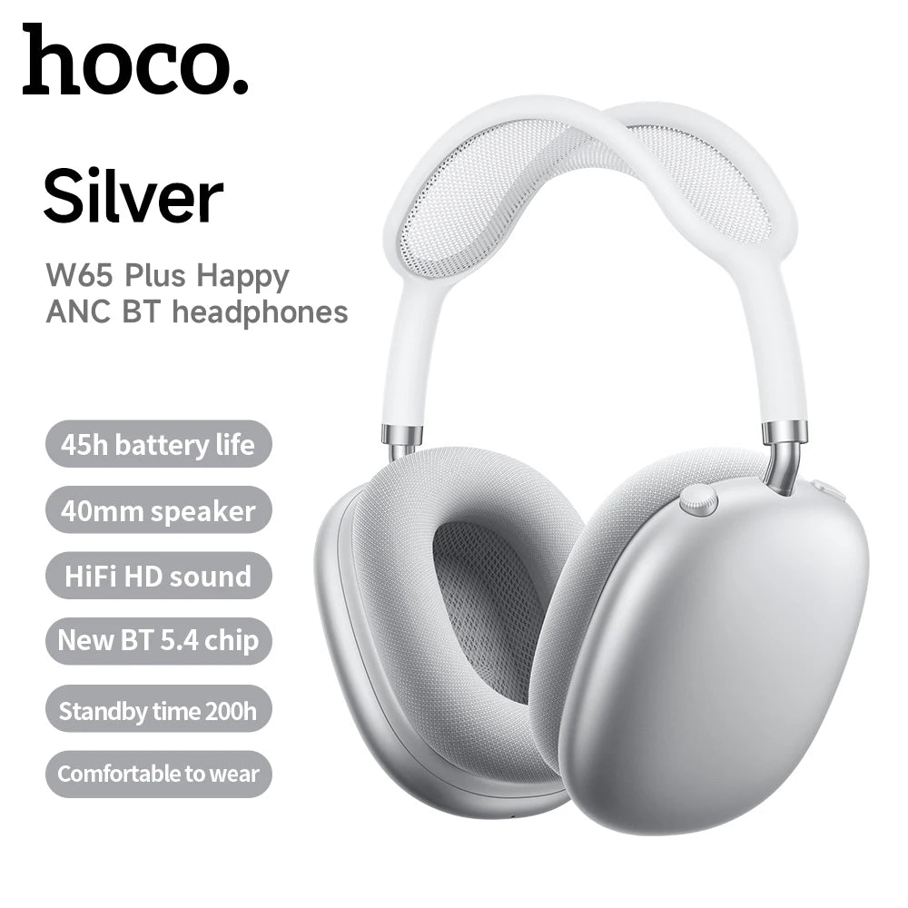 HOCO W65 Plus ANC Bluetooth Headphones – Wireless Over-Ear Noise Cancelling HiFi Sport Headset with Control Button