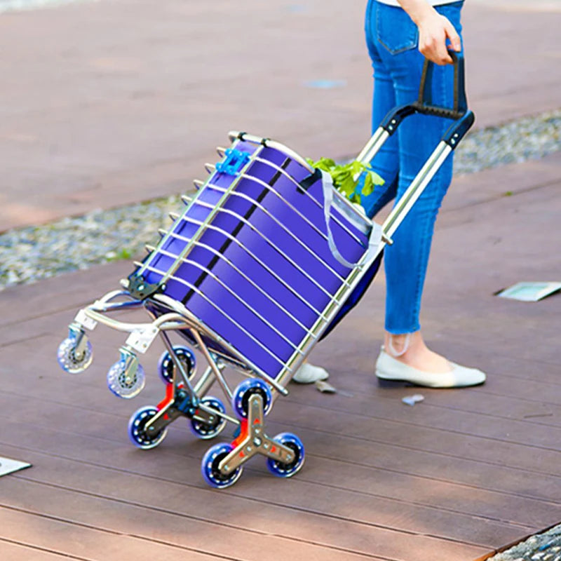 Portable Aluminum Alloy Grocery Cart – Folding Trolley with Large Capacity, Lightweight & Step Climbing Design