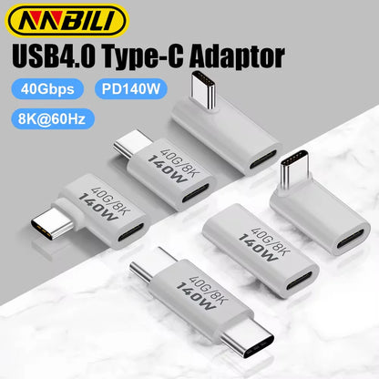 NNBILI 140W 40Gbps OTG Type-C Adapter – 90° USB-C to USB-C Fast Charging & Data Transfer for iPhone 15 & MacBook