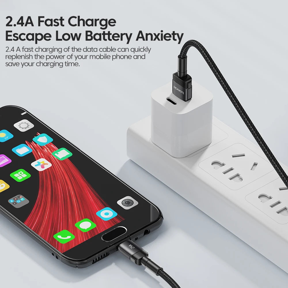Toocki 2.4A Micro USB Cable – Fast Charging QC PD Data Cord for Samsung S6/S7, Redmi Note, Earphones, Fans