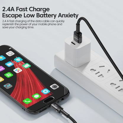Toocki 2.4A Micro USB Cable – Fast Charging QC PD Data Cord for Samsung S6/S7, Redmi Note, Earphones, Fans