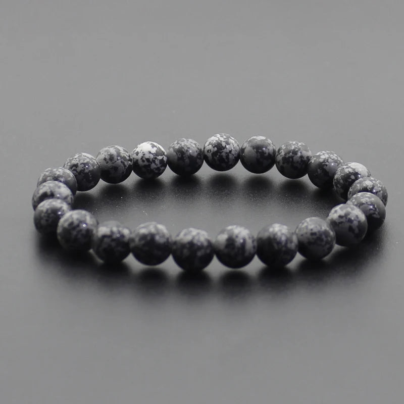 8mm Natural Stone Beaded Bracelet - Black Onyx Lava Tiger Eye Agate Quartz Chakra Yoga Energy Jewelry for Men & Women