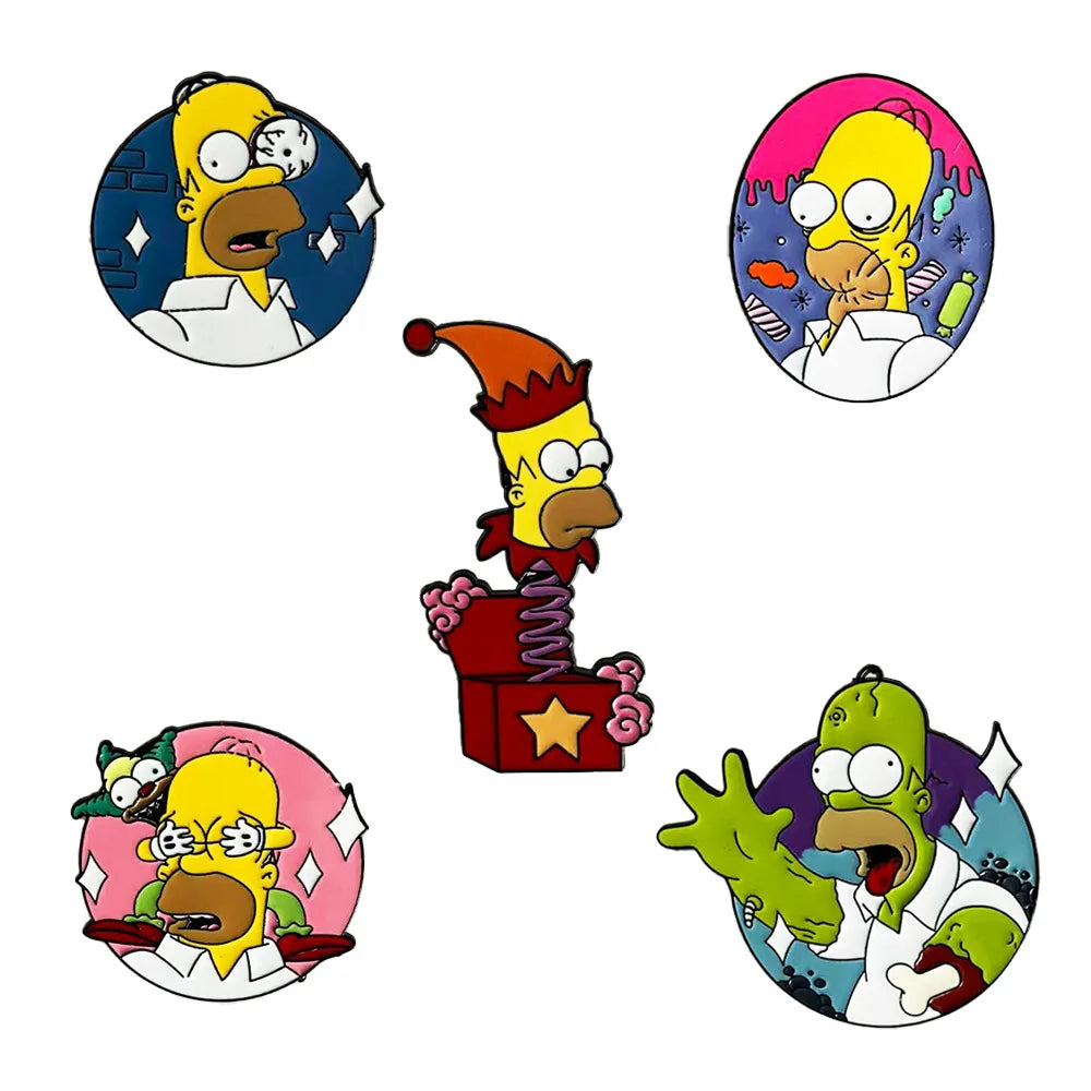The Simpsons Cartoon Enamel Brooch Set - Funny Anime-Inspired Badges for Halloween Costumes, Christmas, and Birthday Gifts