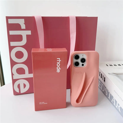 Rhode Bag iPhone Case - Lip Gloss Style Silicone Stand Cover for iPhone 17 Air 16 15 14 13 12 Pro Max Plus 16E