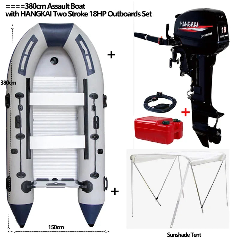 5-6 Person Inflatable Assault Boat – 3.8m PVC Fishing Rowing Boat with Aluminum Floor & Speed Raft Accessories