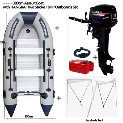 5-6 Person Inflatable Assault Boat – 3.8m PVC Fishing Rowing Boat with Aluminum Floor & Speed Raft Accessories